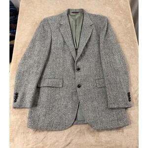 Harris Tweed Lanier Blazer Mens Grey Herringbone Pure Wool Blazer Sport Coat EUC